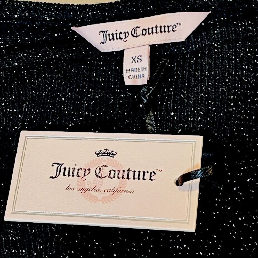 Juicy Couture Sparkly Metallic Ruched Sleeves Pullover Sweater Top Women X Small - Picture 8 of 13